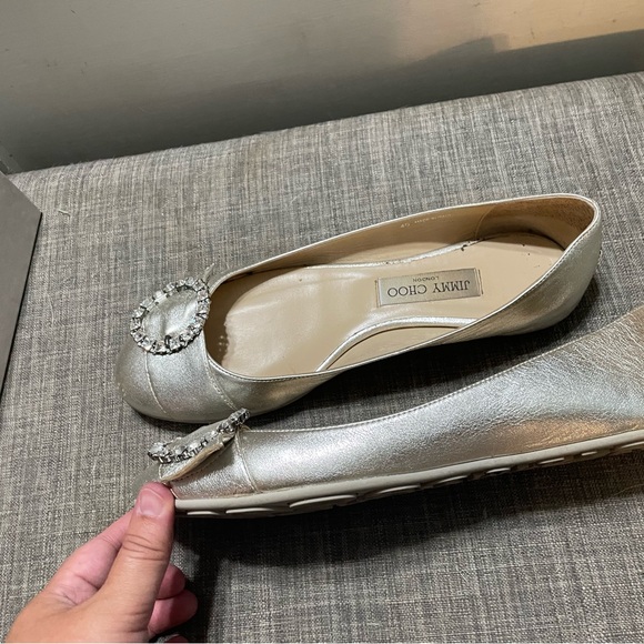 Jimmy Choo Shoes - Jimmy Choo Silver Flats with Crystal Embellishment